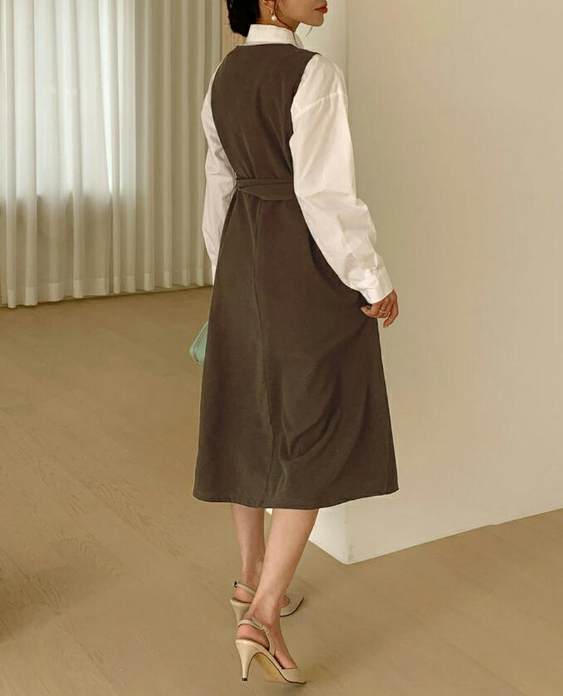 【新作10%OFF】ベルト付プリーツワンピース・全3色・t61457 レディース【ops】【韓国 ファッション ワンピース ロン