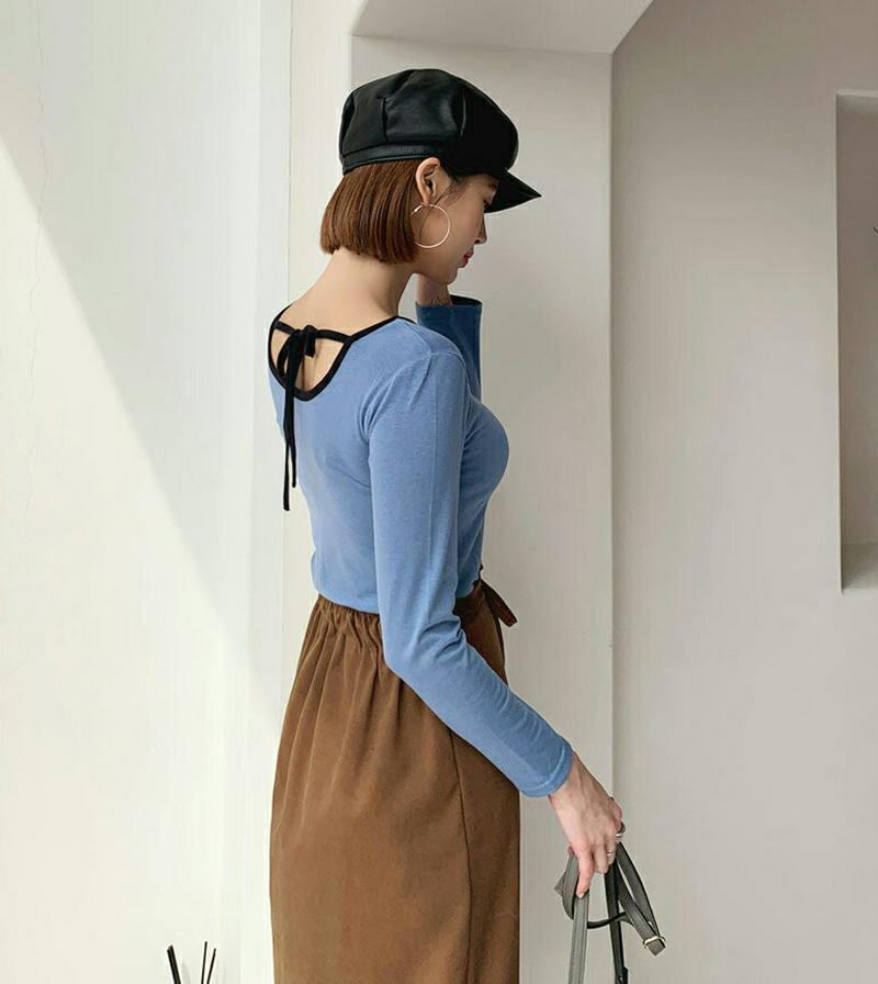 【新作10%OFF】配色リボンTシャツ・全4色・t61442 レディース【tops】【韓国 ファッション トップス Tシャツ ロ