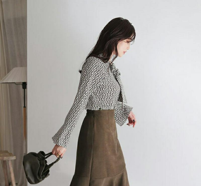 【新作10%OFF】パターンリボンブラウス・全2色・b64633 レディース【bl】【韓国 ファッション トップス ブラウス ベ