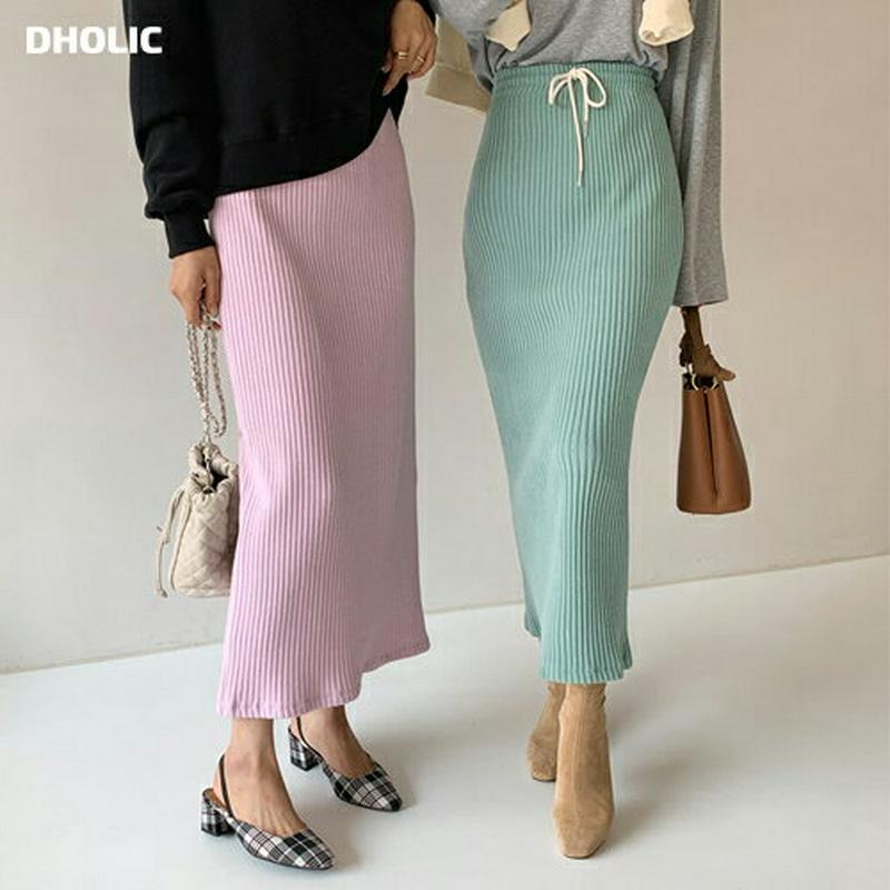 【新作10%OFF】ドロストリブスカート・全3色・b61474 レディース【sk】【韓国 ファッション ボトムス スカート ロン