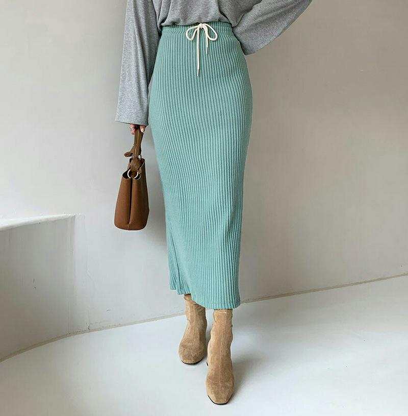 【新作10%OFF】ドロストリブスカート・全3色・b61474 レディース【sk】【韓国 ファッション ボトムス スカート ロン