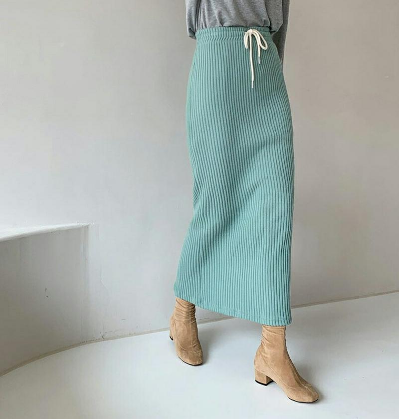 【新作10%OFF】ドロストリブスカート・全3色・b61474 レディース【sk】【韓国 ファッション ボトムス スカート ロン