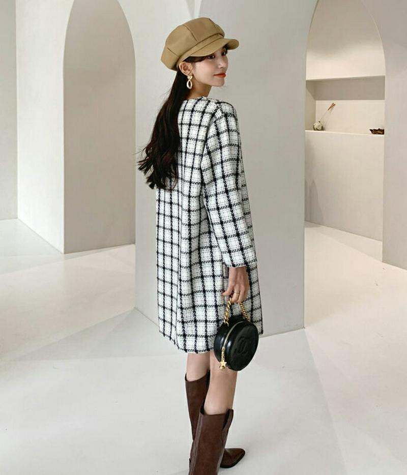 チェックワンピース・全2色・b61459 レディース【ops】【韓国 ファッション ワンピース ミディ丈 ミディワンピース ロングスリーブ 長袖 ラウンドネック チェック柄 Hライン 大人 フェミニン 上品 秋 冬】
