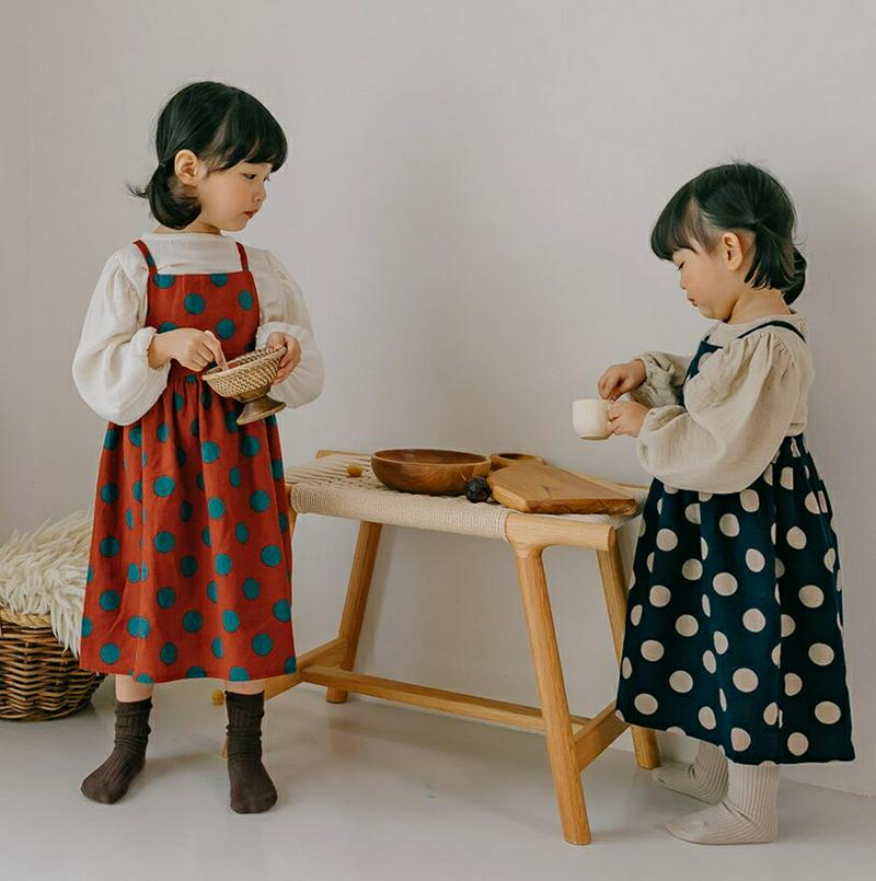 配色ドットバッククロスワンピース・u06879 キッズ【3~8才】【ops】【ワンピース ロング ロングワンイース ドット 柄 