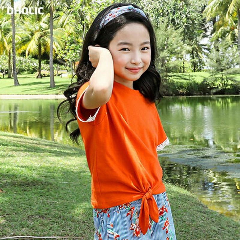 袖レースリボンヘムTシャツ p003599・キッズ 【3~8才】【tops】【韓国 ファッション トップス Tシャツ カットソー
