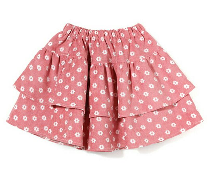 花柄コーデュロイティアードスカート・p005210 キッズ【3~8才】【sk】【スカート ミニスカート ミニ ショート丈 花柄 フラワー コーデュロイ 火ティアード 可愛い かわいい レトロ 女の子 秋 韓国 韓国子供服 子供 こども 子供服 こども服】【KIDS】