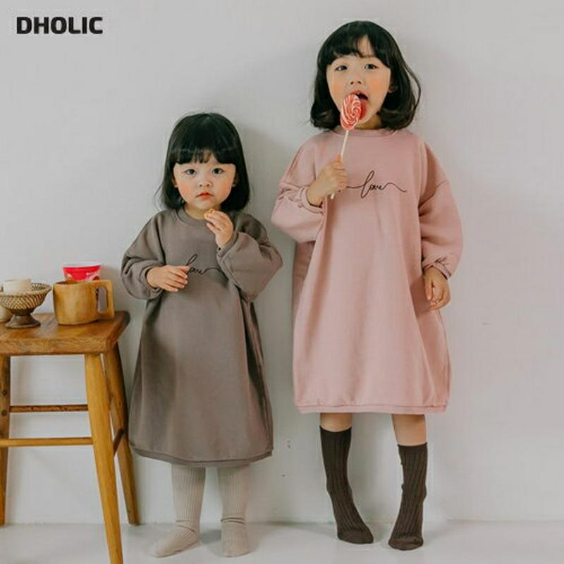 レタリングスウェットワンピース・u06839 キッズ【3~8才】【ops】【ワンピース ミディ丈 ミディワンピース 長袖 ロゴ 