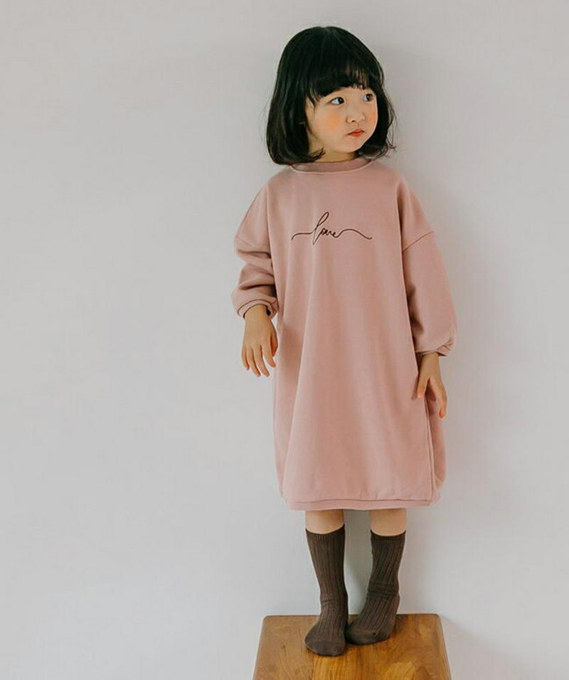 レタリングスウェットワンピース・u06839 キッズ【3~8才】【ops】【ワンピース ミディ丈 ミディワンピース 長袖 ロゴ 