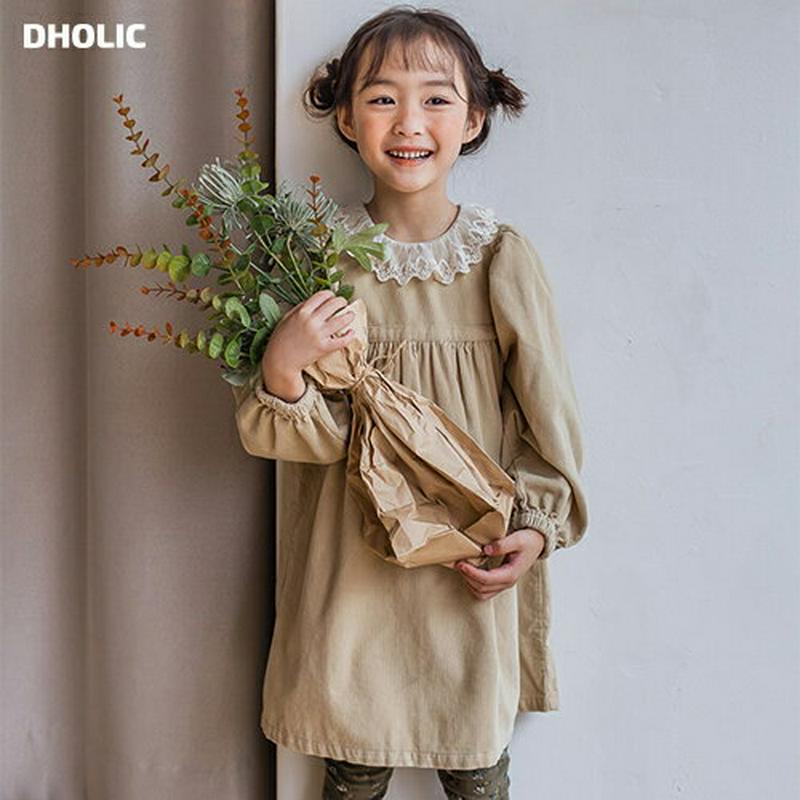 レースネックワンピース・u07577 キッズ【3~8才】【ops】【ワンピース ミディ丈 ミディワンピース 長袖 フリル レース