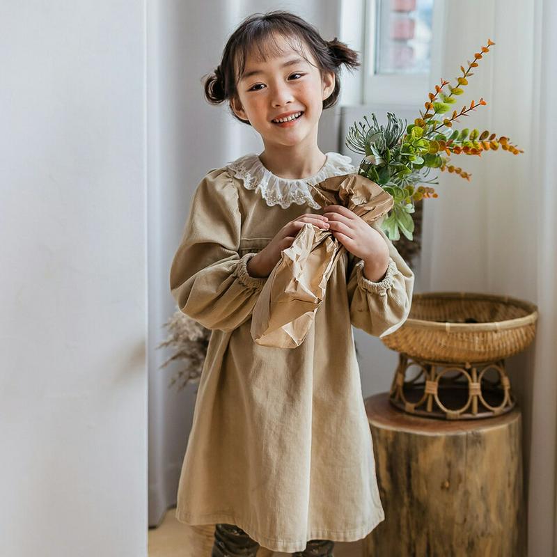 レースネックワンピース・u07577 キッズ【3~8才】【ops】【ワンピース ミディ丈 ミディワンピース 長袖 フリル レース