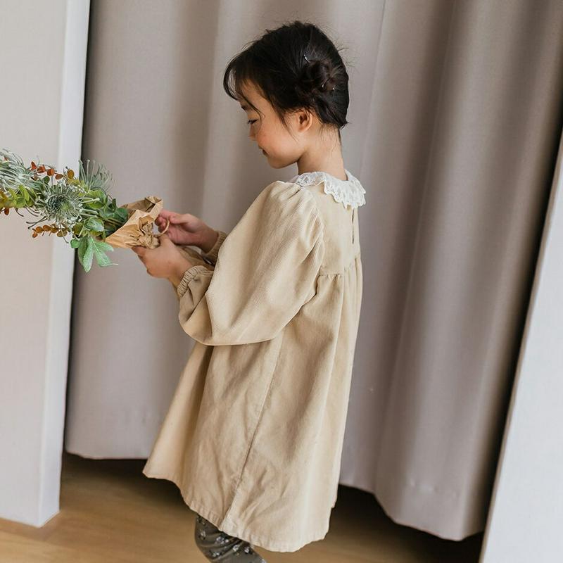 レースネックワンピース・u07577 キッズ【3~8才】【ops】【ワンピース ミディ丈 ミディワンピース 長袖 フリル レース