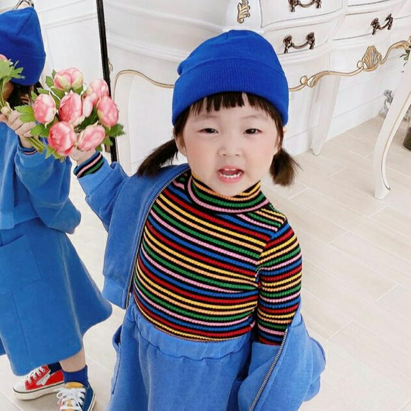 マルチボーダーハイネックTシャツ・u07621 キッズ【3~8才】【tops】【トップス Tシャツ 長袖 ボーダー 柄 マルチボ