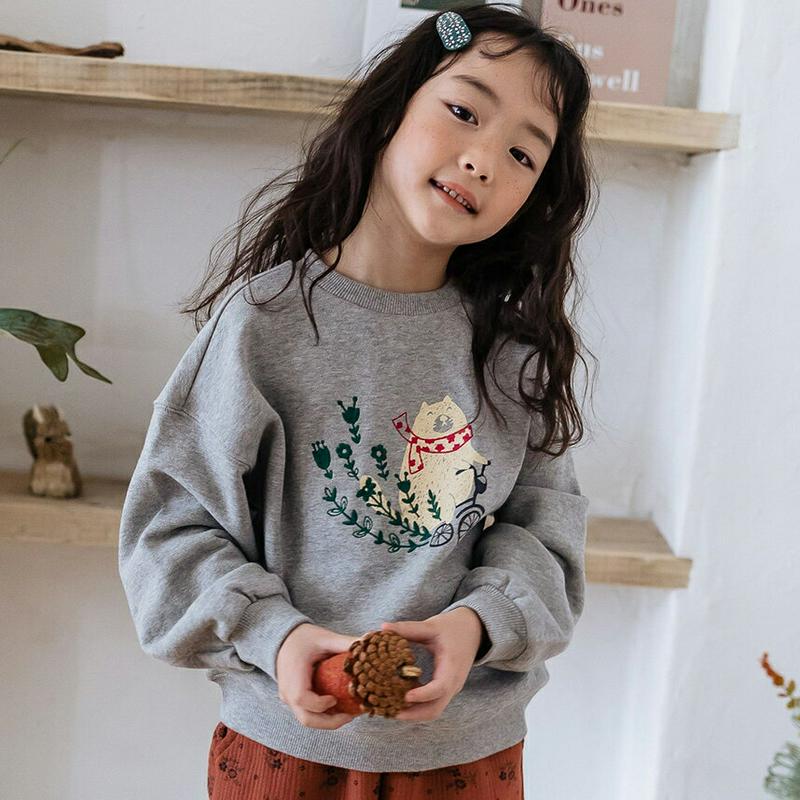 ベアフラワー刺繍スウェット・u07584 キッズ【3~8才】【tops】【トップス スウェット トレーナー 長袖 花柄 フラワー