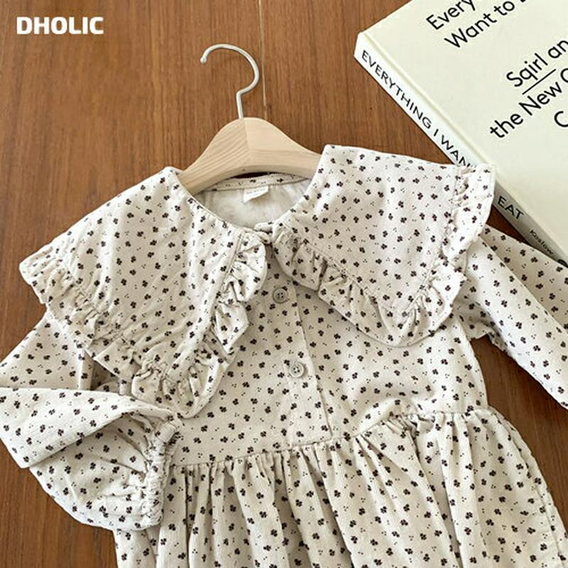 フリルカラーボタンワンピース・u07097 キッズ【3~8才】【ops】【ワンピース ミディ丈 ミディワンピース 長袖 花柄 フ