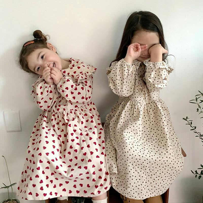 フリルカラーボタンワンピース・u07097 キッズ【3~8才】【ops】【ワンピース ミディ丈 ミディワンピース 長袖 花柄 フ