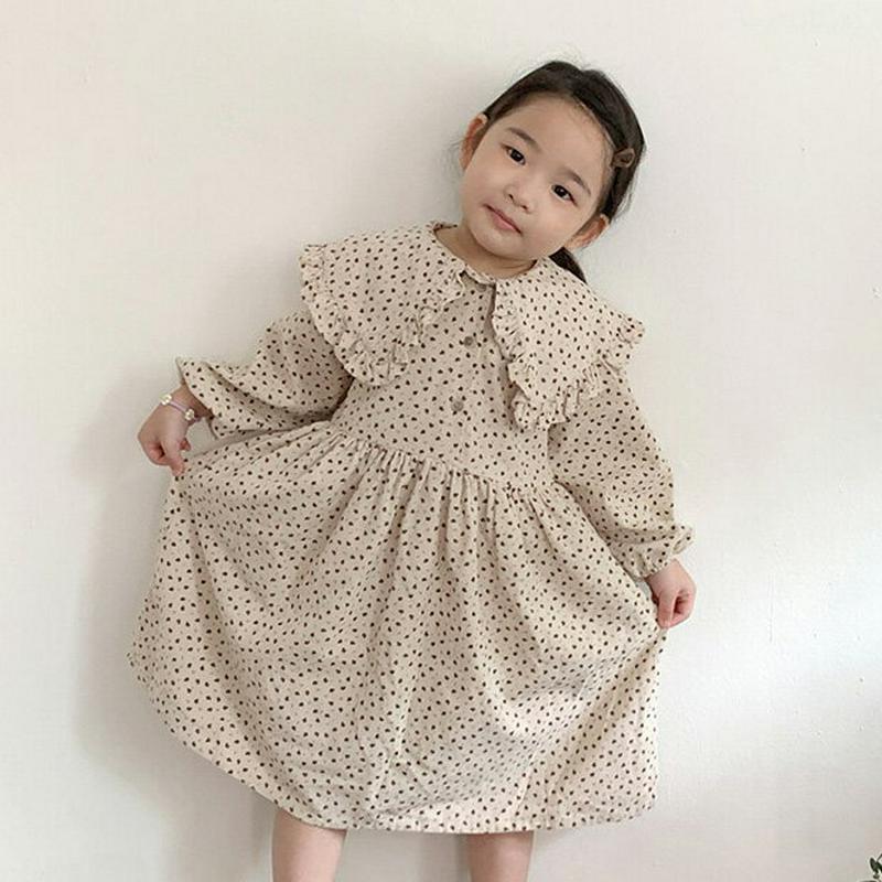 フリルカラーボタンワンピース・u07097 キッズ【3~8才】【ops】【ワンピース ミディ丈 ミディワンピース 長袖 花柄 フ