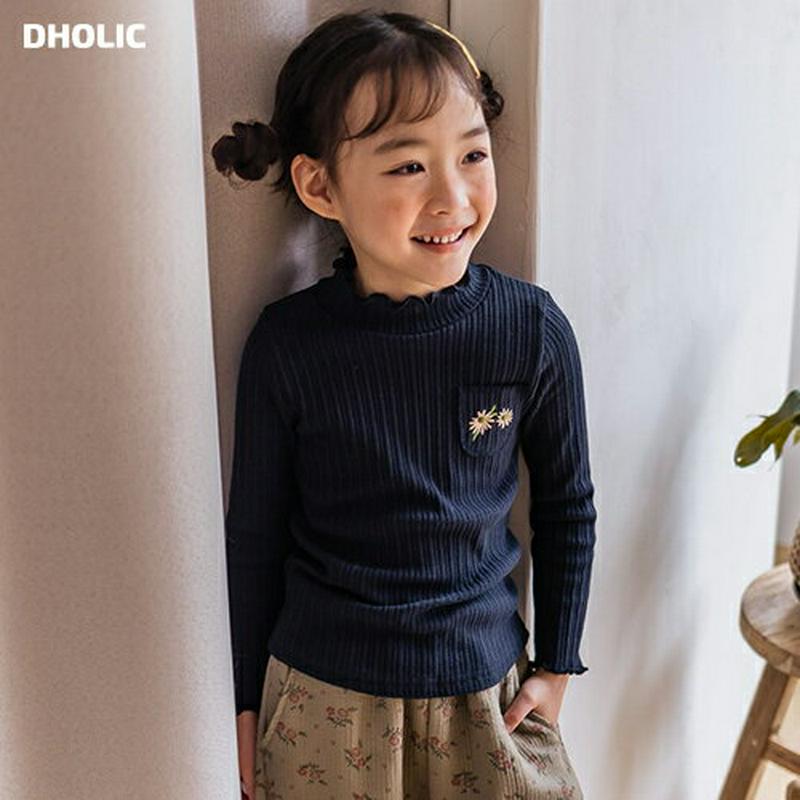 フラワー刺繍ウェーブTシャツ・u07581 キッズ【3~8才】【tops】【トップス Tシャツ 長袖 ウェーブ 刺繍 フラワー 