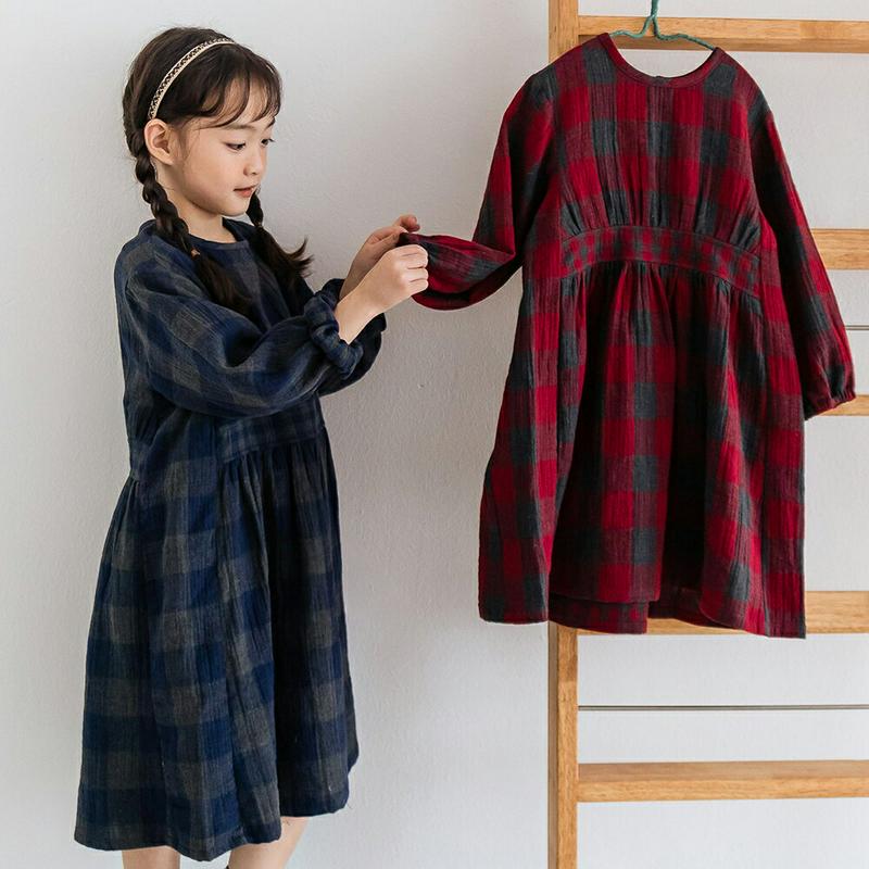 チェックワンピース・u07578 キッズ【3~8才】【ops】【ワンピース ロング ロングワンピース 長袖 チェック柄 カジュア