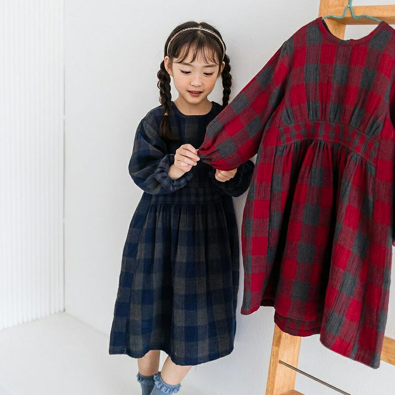 チェックワンピース・u07578 キッズ【3~8才】【ops】【ワンピース ロング ロングワンピース 長袖 チェック柄 カジュア