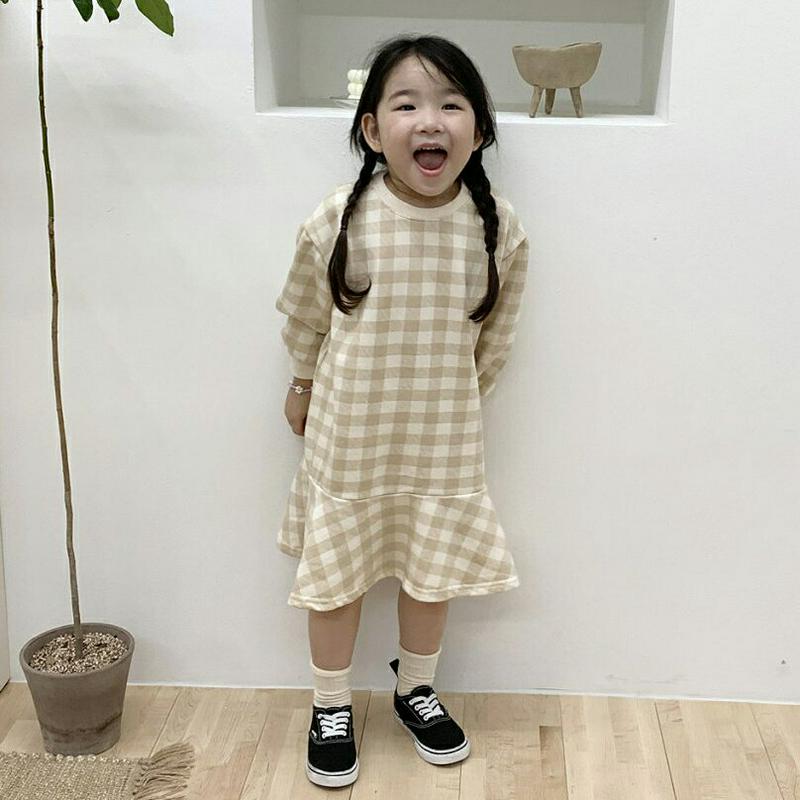 チェックフレアワンピース・u07107 キッズ【3~8才】【ops】【ワンピース ミディ丈 ミディワンピース 長袖 チェック柄 