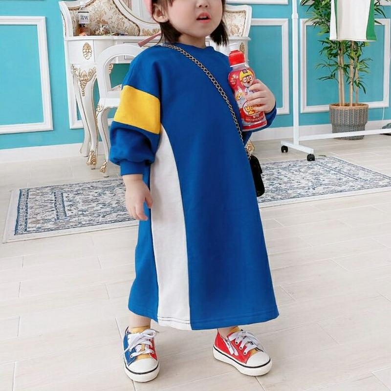 ダブル配色ワンピース・u07616 キッズ【3~8才】【ops】【ワンピース ロング ロングワンピース 長袖 カジュアル ラフ 