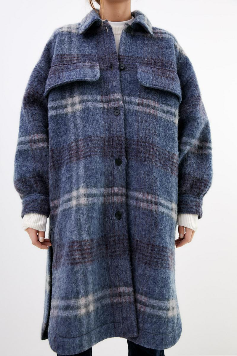 ウール混紡チェック柄シャツジャケット