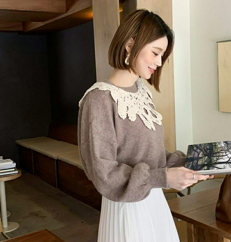 【新作10%OFF 】レースネックニット・全2色・b56063 レディース【tops】【韓国 ファッション トップス ニット ニ