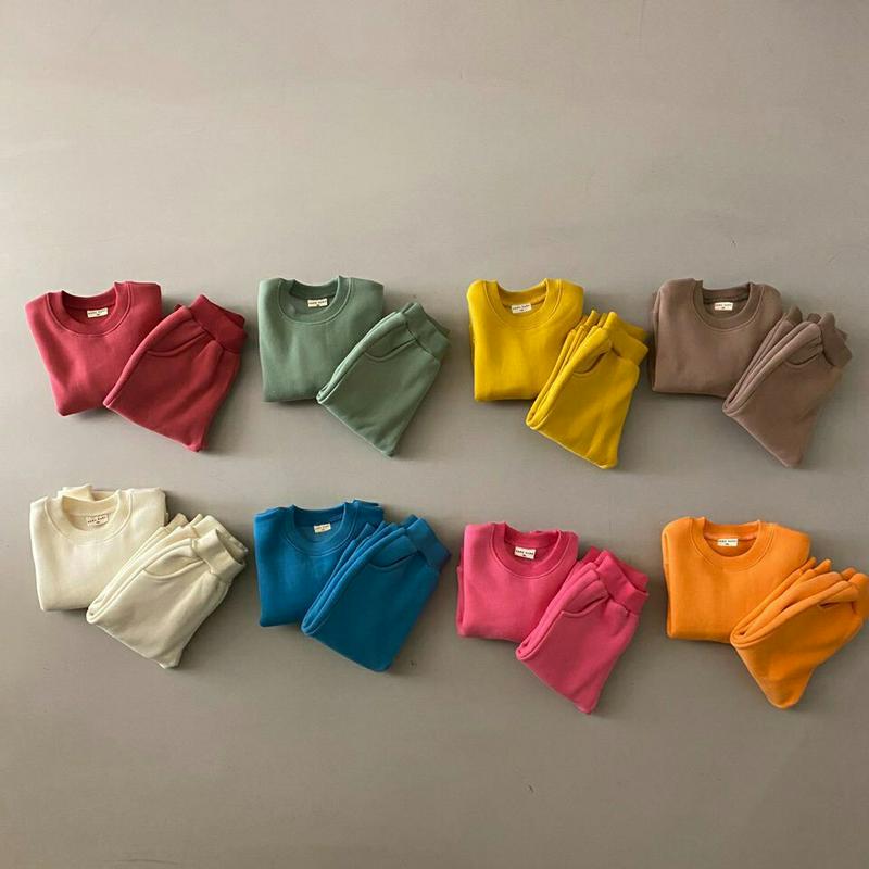 【キッズ30%OFF】裏起毛スウェット上下SET・u07785 キッズ【3~8才】【set】【セットアップ setup トップス スウェット トレーナー パンツ ズボン 単色 無地 シンプル ベーシック 裏起毛 上下 女の子 男の子 冬 韓国 韓国子供服 子供 こども 子供服 こども服】【KIDS】