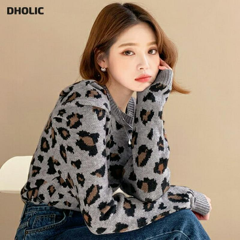 【新作10%OFF 】レオパードパフニット・全2色・b56061 レディース【tops】【韓国 ファッション トップス ニット 