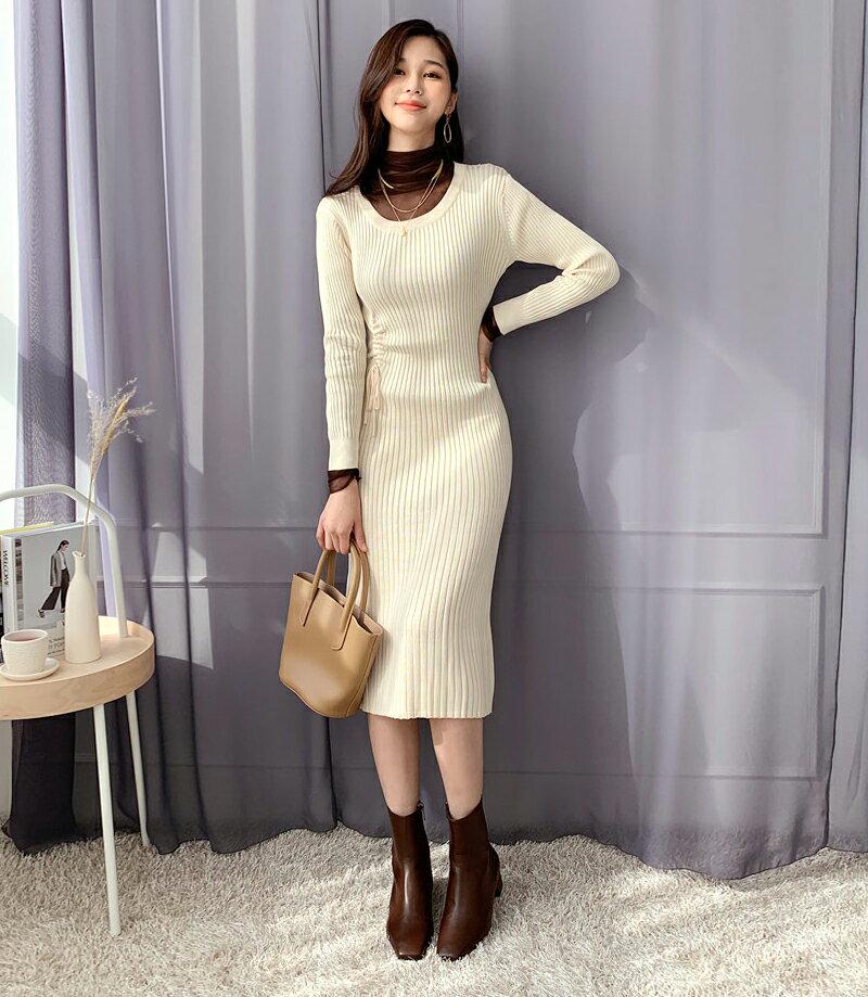 【新作10%OFF 】ドロストリブニットワンピース・全2色・b56096 レディース【ops】【韓国 ファッション ワンピース 