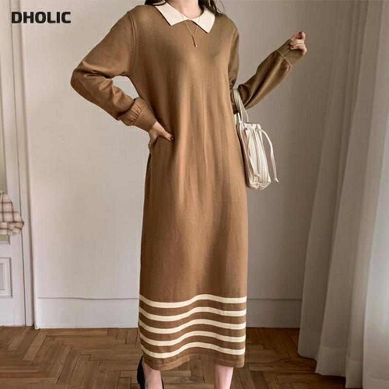 【新作10%OFF 】コントラストニットワンピース・全3色・b64716 レディース【ops】【韓国 ファッション ワンピース 