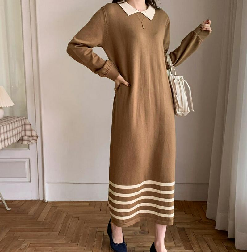 【新作10%OFF 】コントラストニットワンピース・全3色・b64716 レディース【ops】【韓国 ファッション ワンピース 