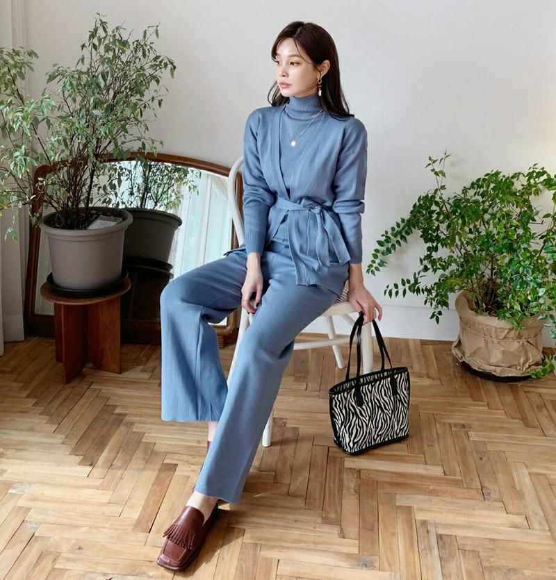【新作10%OFF 】ニット&ストラップ付カーディガン&パンツ3SET・全3色・b64718 レディース【pt】【韓国 ファッシ