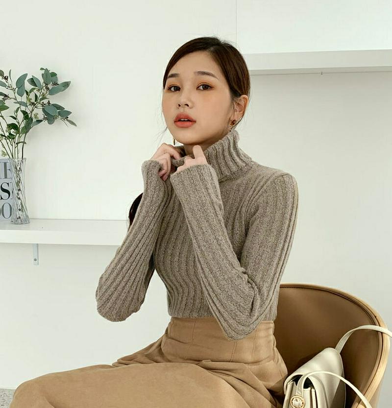 リブタートルネックニット・全4色・t56062 レディース【tops】【韓国 ファッション トップス ニット ニットトップス ロングスリーブ 長袖 タートルネック リブ リブニット スリム シンプル カジュアル ラフ 大人 秋 冬】
