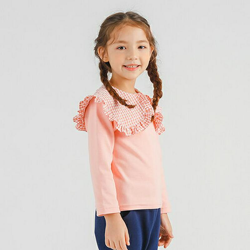 チェックカラーTシャツ・p007791 キッズ【3~8才】【tops】【トップス Tシャツ ロンT チェック柄 襟コンシャス ガーリー 長袖 可愛い かわいい 女の子 春 秋 韓国 韓国子供服 子供 こども 子供服 こども服】【KIDS】