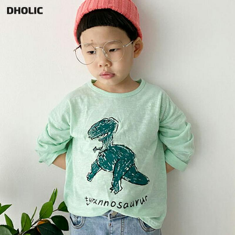 イラストプリントTシャツ・p006042 キッズ【3~8才】【tops】【トップス Tシャツ 長袖 恐竜 イラスト ゆるい かわいい カジュアル ラフ 女の子 男の子 春 秋 韓国 韓国子供服 子供 こども 子供服 こども服】【KIDS】