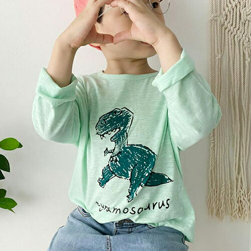 イラストプリントTシャツ・p006042 キッズ【3~8才】【tops】【トップス Tシャツ 長袖 恐竜 イラスト ゆるい かわいい カジュアル ラフ 女の子 男の子 春 秋 韓国 韓国子供服 子供 こども 子供服 こども服】【KIDS】