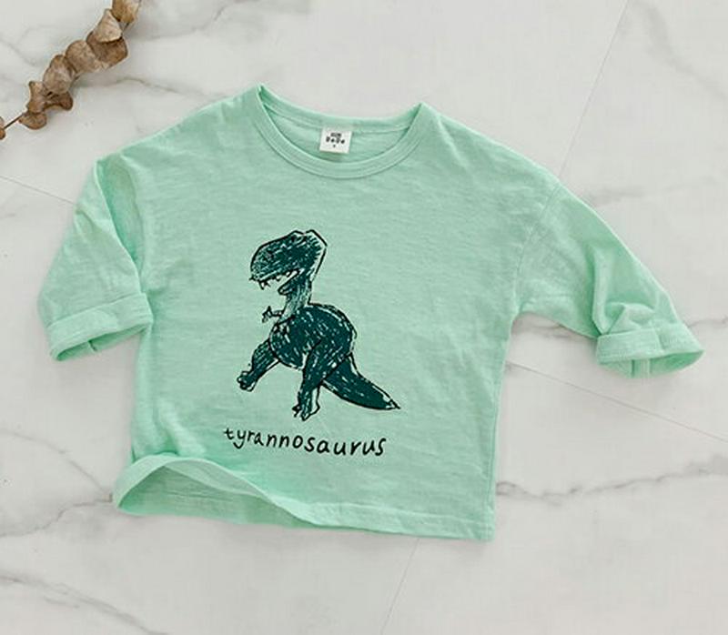 イラストプリントTシャツ・p006042 キッズ【3~8才】【tops】【トップス Tシャツ 長袖 恐竜 イラスト ゆるい かわいい カジュアル ラフ 女の子 男の子 春 秋 韓国 韓国子供服 子供 こども 子供服 こども服】【KIDS】