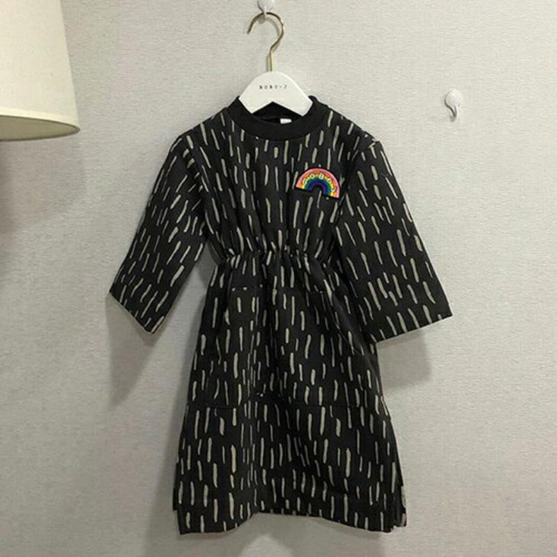 【新作10%OFF 】裏起毛レインボーロゴマフポケットワンピース・u07197 キッズ【3~8才】【ops】【ワンピース 長袖 