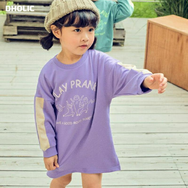 【新作10%OFF 】カラーラインスリーブロゴワンピース・u06705 キッズ【3~8才】【ops】【ワンピース ひざ上 長袖 