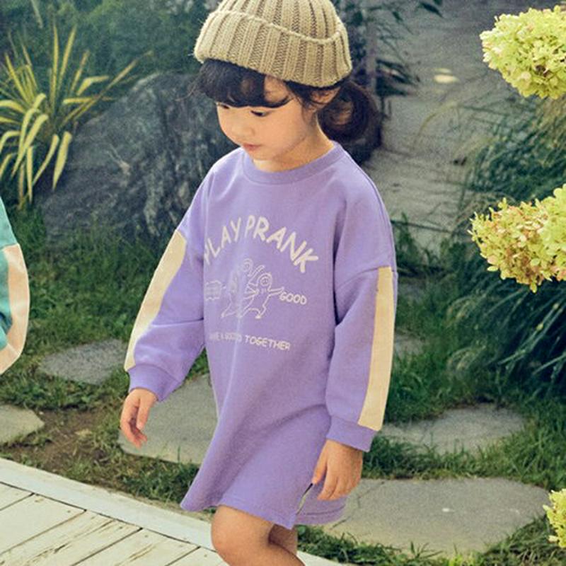 【新作10%OFF 】カラーラインスリーブロゴワンピース・u06705 キッズ【3~8才】【ops】【ワンピース ひざ上 長袖 