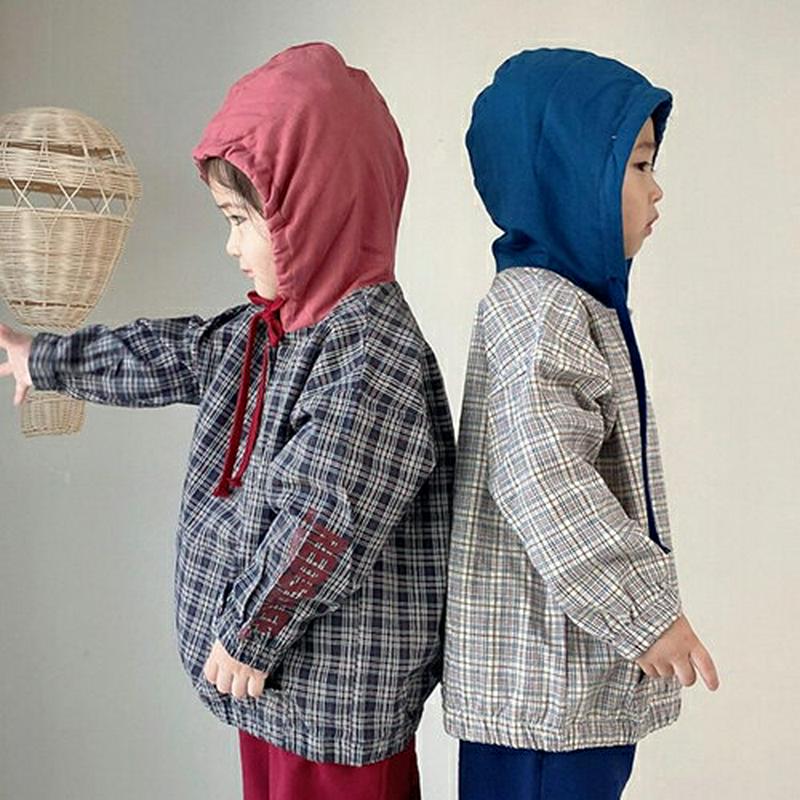 【新作10%OFF 】チェック配色フーディ・u06813 キッズ【3~8才】【tops】【トップス フーディー フーディ フード