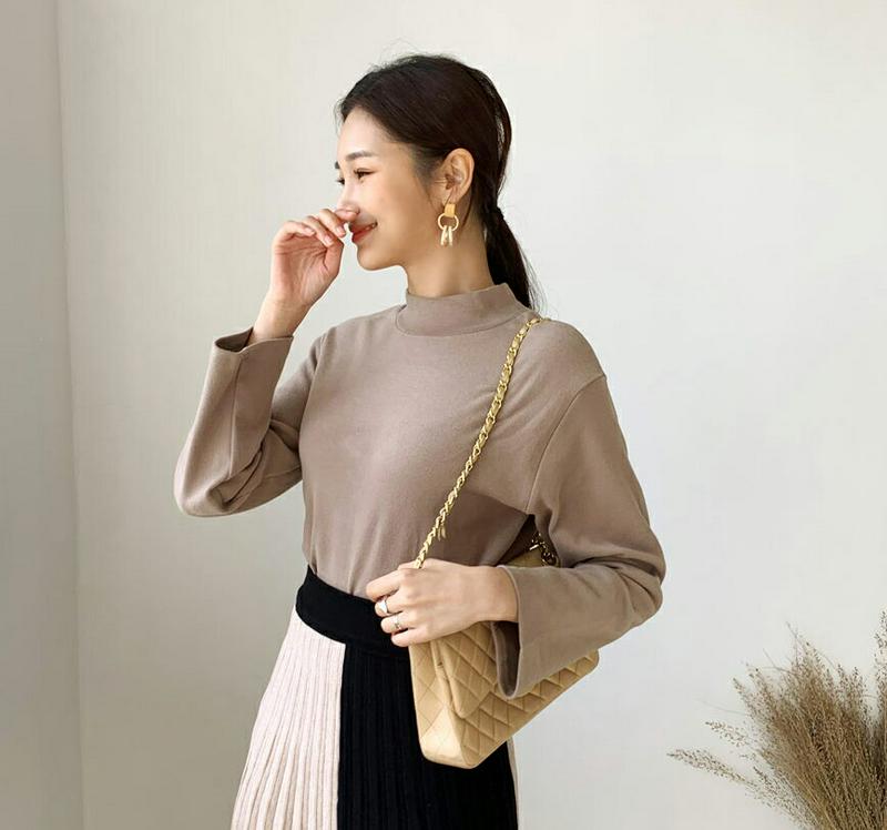 ソフトハーフネックTシャツ・全5色・t64354 レディース【tops】【韓国 ファッション トップス Tシャツ ロングスリーブ