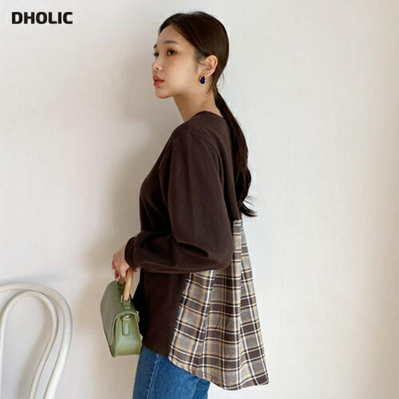 バックチェックスウェット・全2色・t64296 レディース【tops】【韓国 ファッション トップス スウェット Tシャツ 長袖