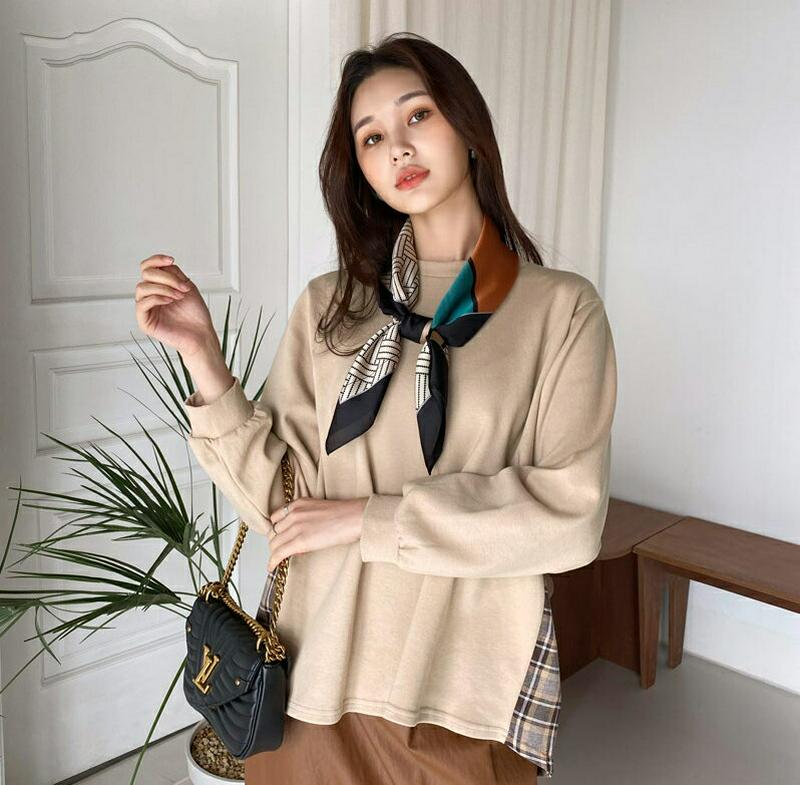バックチェックスウェット・全2色・t64296 レディース【tops】【韓国 ファッション トップス スウェット Tシャツ 長袖