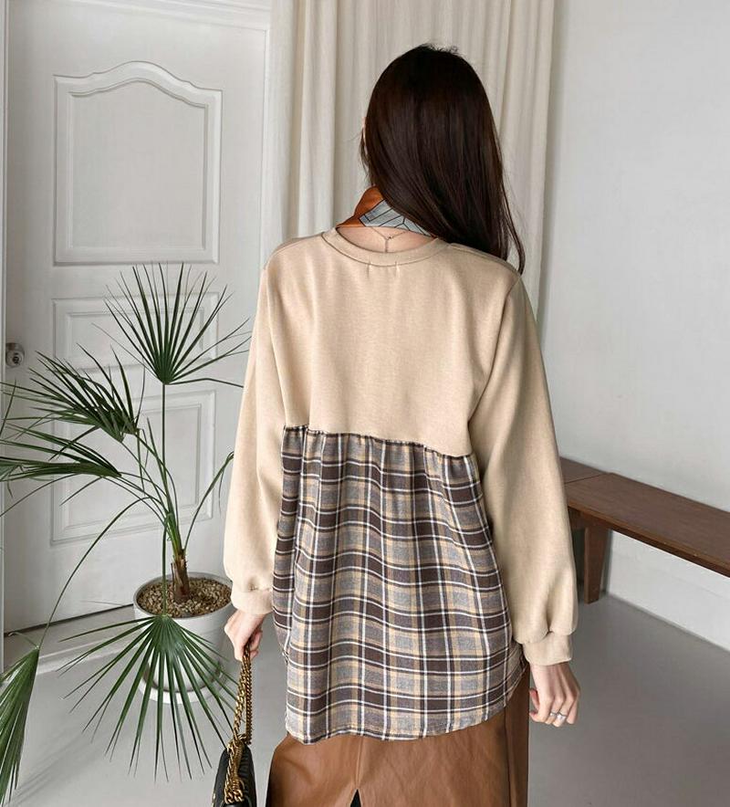 バックチェックスウェット・全2色・t64296 レディース【tops】【韓国 ファッション トップス スウェット Tシャツ 長袖