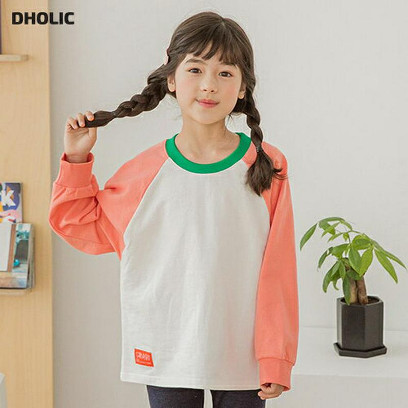 パッチ配色Tシャツ・p007307 キッズ 【3~8才】【tops】【韓国 ファッション トップス Tシャツ カットソー ラウンドネック 長袖 ラグランスリーブ 女の子 男の子 ユニセックス キッズ 子供 子供用 幼稚園 通学 通園 小学生 春 秋 冬】【KIDS】