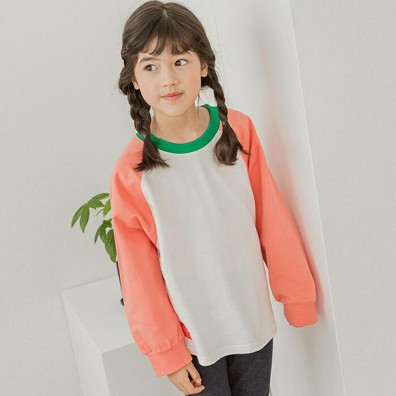 パッチ配色Tシャツ・p007307 キッズ 【3~8才】【tops】【韓国 ファッション トップス Tシャツ カットソー ラウンドネック 長袖 ラグランスリーブ 女の子 男の子 ユニセックス キッズ 子供 子供用 幼稚園 通学 通園 小学生 春 秋 冬】【KIDS】