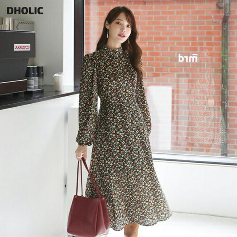 ハーフネックフローラルワンピース・全2色・b64673 レディース【ops】【韓国 ファッション ワンピース ロングワンピース 