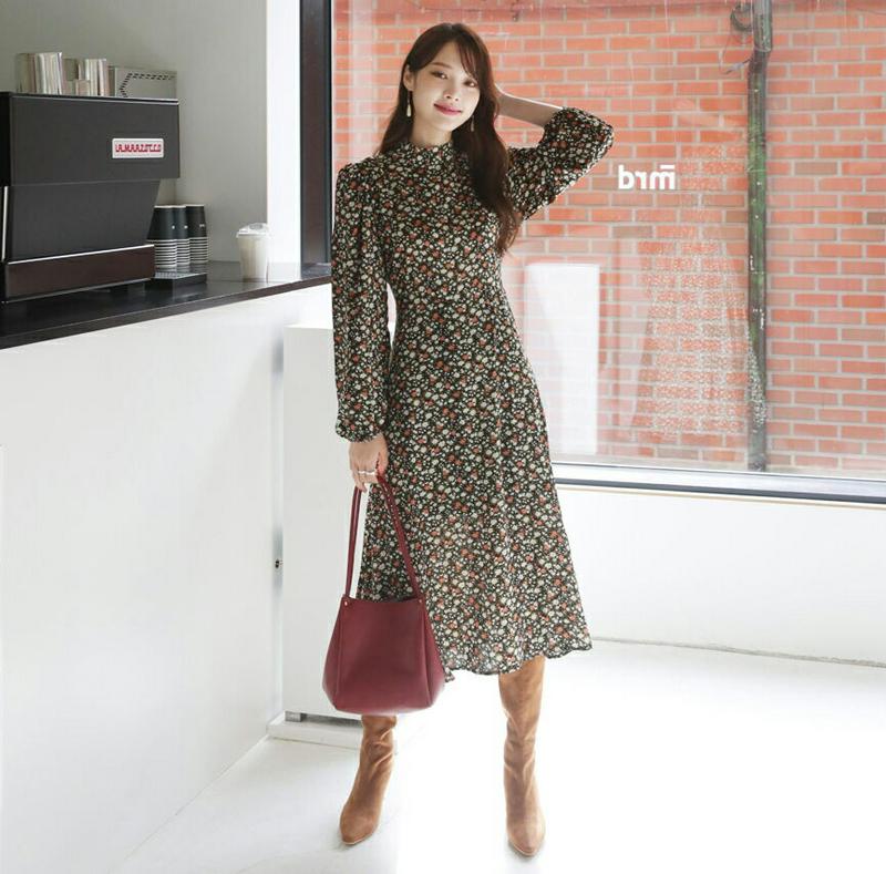 ハーフネックフローラルワンピース・全2色・b64673 レディース【ops】【韓国 ファッション ワンピース ロングワンピース 